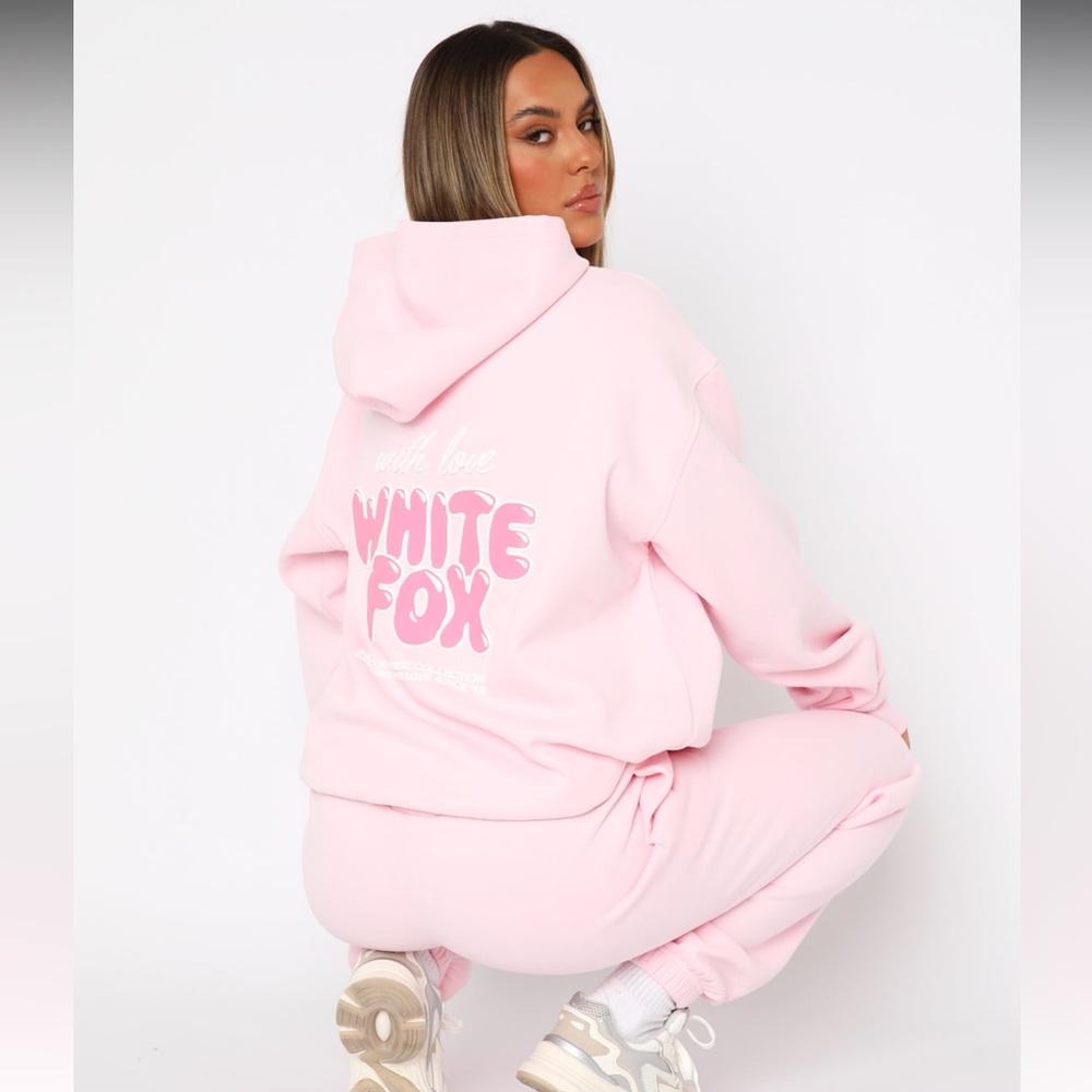 White Fox With Love Always Oversized Hoodie Baby Pink